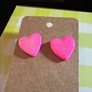 Polymer Clay Handmade Pink Heart Stud Earrings